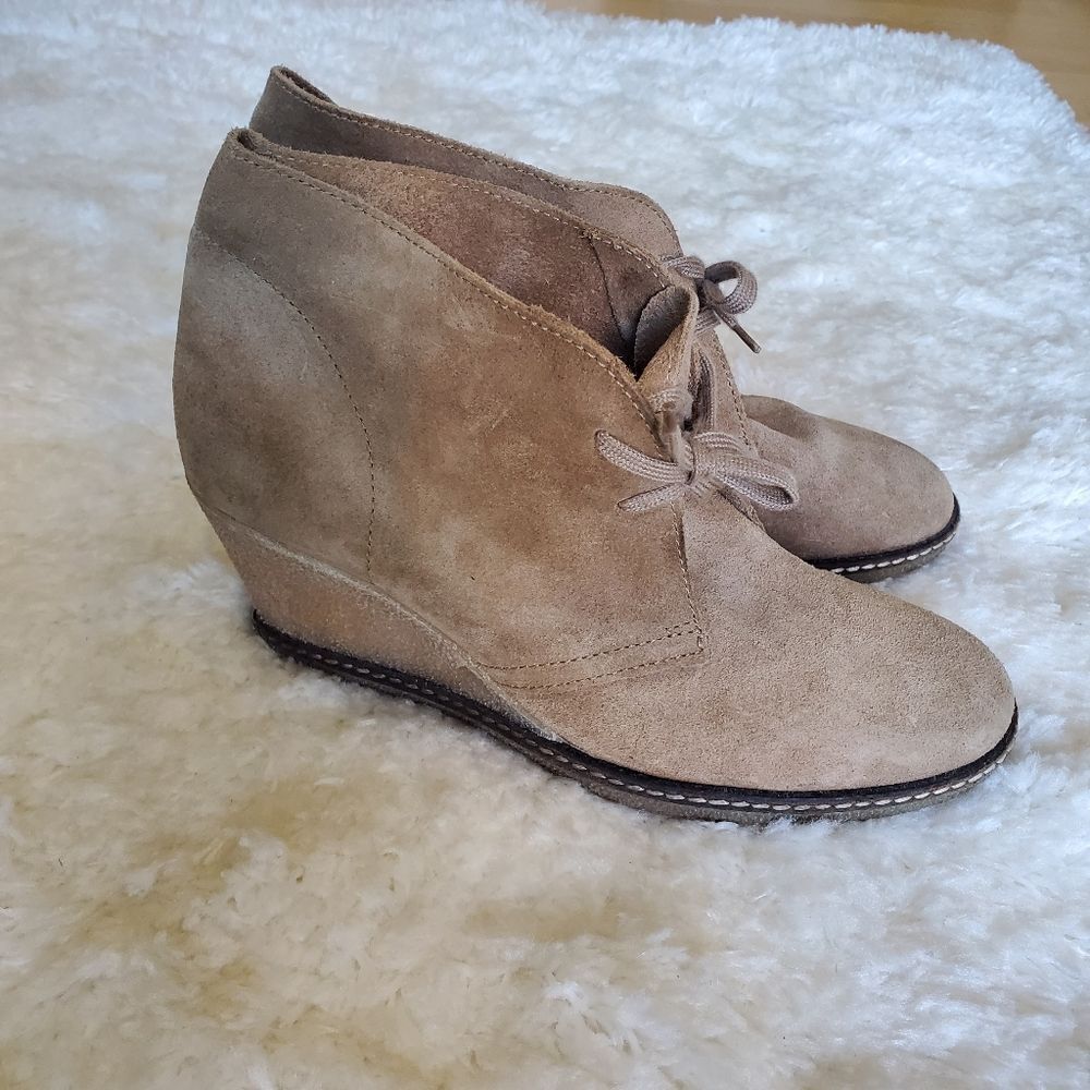 J. Crew Women's Suede Bootie Size 8 Color Tan Wedges - Picture 2 of 10